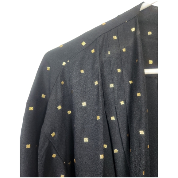 Vintage Sharon Anthony Pleated Gold Square Print Evening Office Open Cardigan - Picture 2 of 8